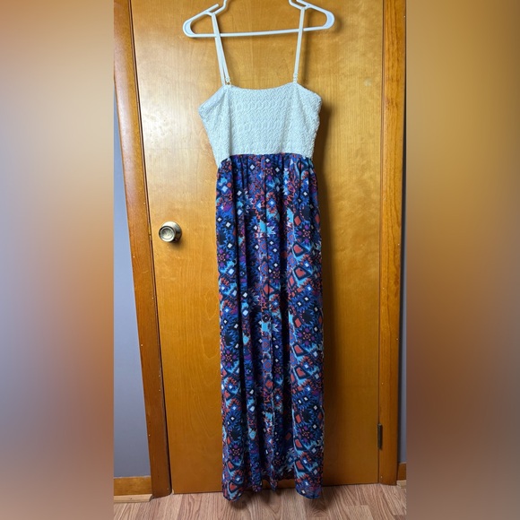 Lily Rose Lace Bodice Maxi Dress Boho Aztec Print Sleeveless L - Picture 4 of 9